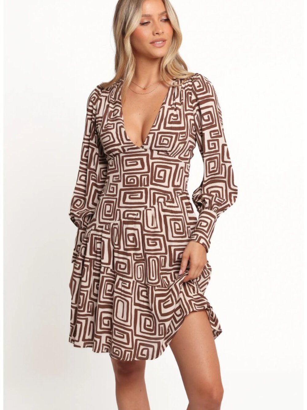 NWT Petal & Pup Sheridan Mini Dress Women's S (US 4–6) Chocolate Brown Abstract
